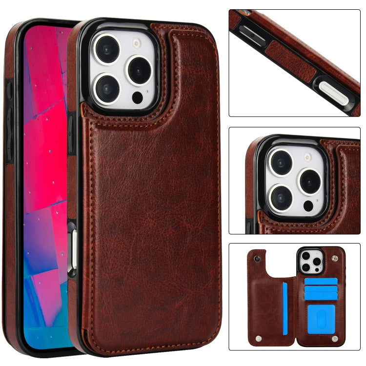 Double Buckle Crazy Horse Texture PU Phone Case, For iPhone 16 Pro Max, For iPhone 16 Pro, For iPhone 16 Plus, For iPhone 16