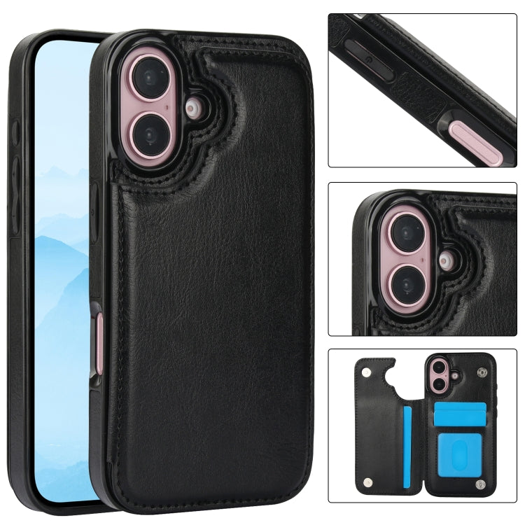 Double Buckle Crazy Horse Texture PU Phone Case, For iPhone 16 Pro Max, For iPhone 16 Pro, For iPhone 16 Plus, For iPhone 16