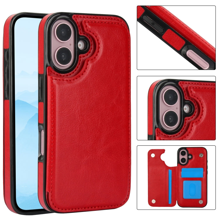 Double Buckle Crazy Horse Texture PU Phone Case, For iPhone 16 Pro Max, For iPhone 16 Pro, For iPhone 16 Plus, For iPhone 16