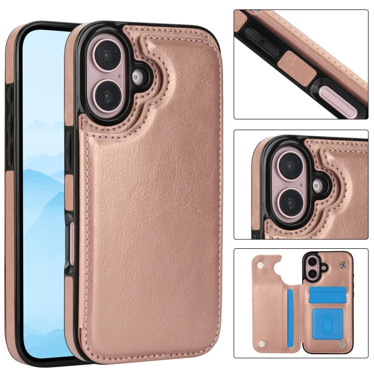 Double Buckle Crazy Horse Texture PU Phone Case, For iPhone 16 Pro Max, For iPhone 16 Pro, For iPhone 16 Plus, For iPhone 16