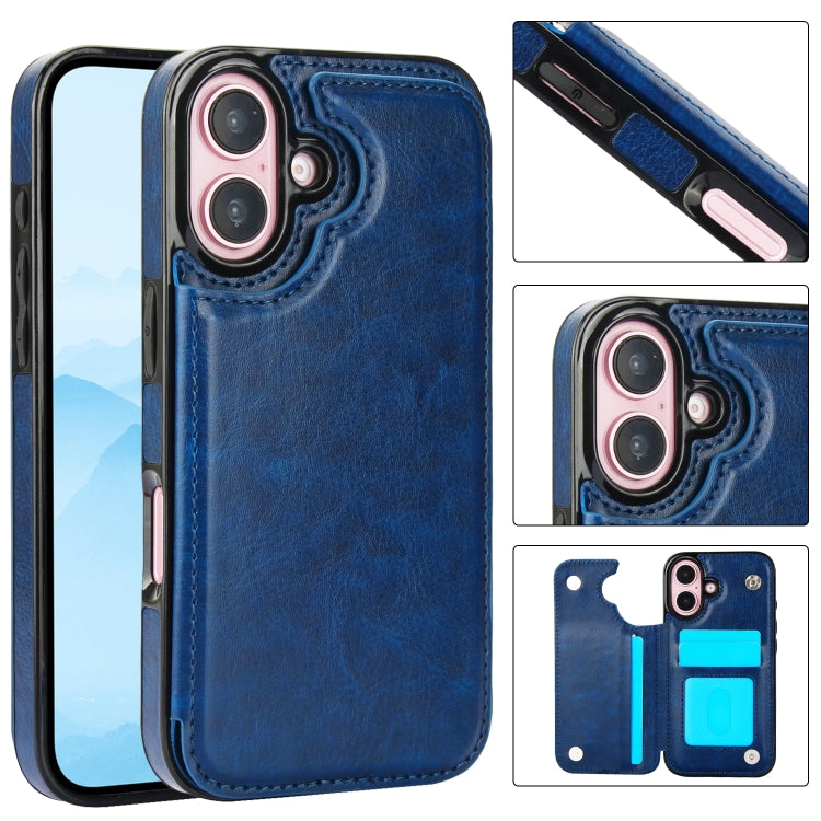 Double Buckle Crazy Horse Texture PU Phone Case, For iPhone 16 Pro Max, For iPhone 16 Pro, For iPhone 16 Plus, For iPhone 16