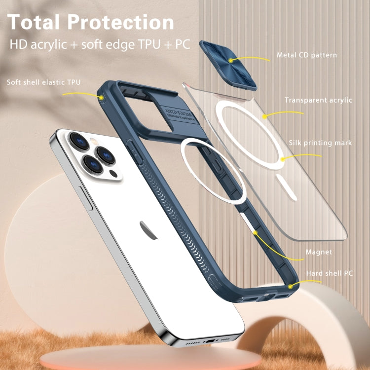 Clear Acrylic + PC + TPU MagSafe Lens Sliding Cover Full Coverage Phone Case, For  iPhone 15 Pro Max, For iPhone 14 Plus, For iPhone 14 / 13, For  iPhone 14 Pro Max