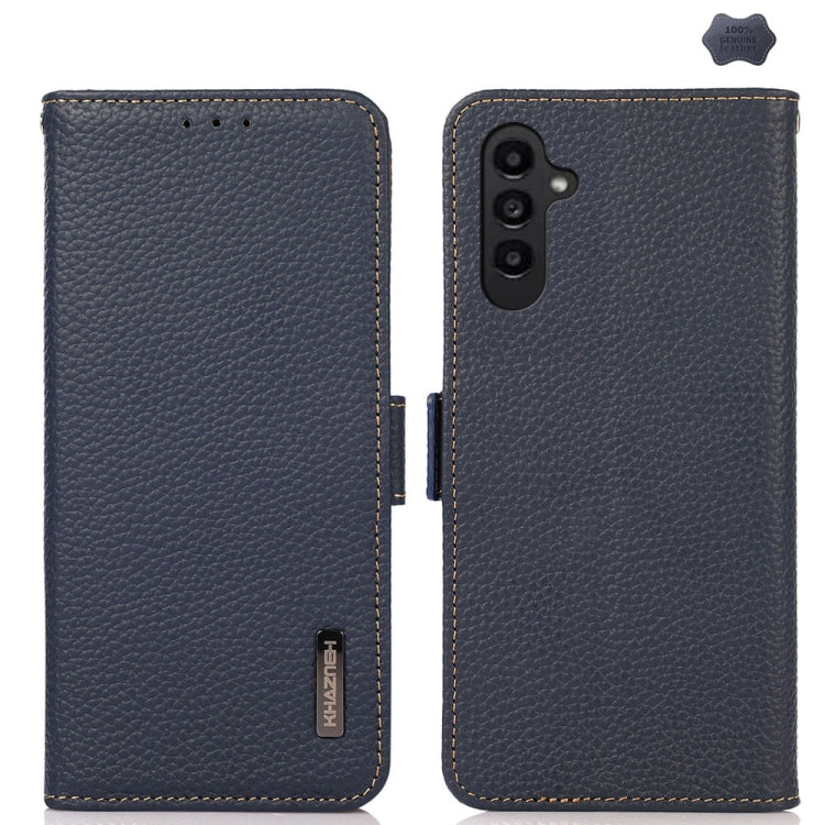 KHAZNEH Side-Magnetic Litchi Genuine Leather RFID Phone Case, For Samsung Galaxy S25 Ultra 5G, For Samsung Galaxy S24 FE 5G