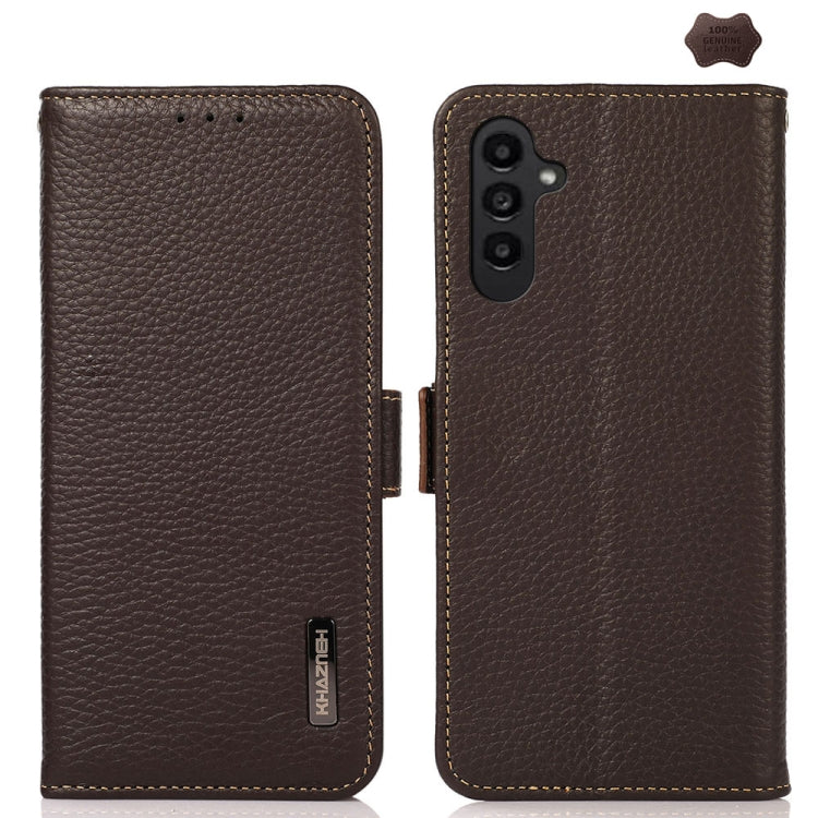 KHAZNEH Side-Magnetic Litchi Genuine Leather RFID Phone Case, For Samsung Galaxy S25 Ultra 5G, For Samsung Galaxy S24 FE 5G