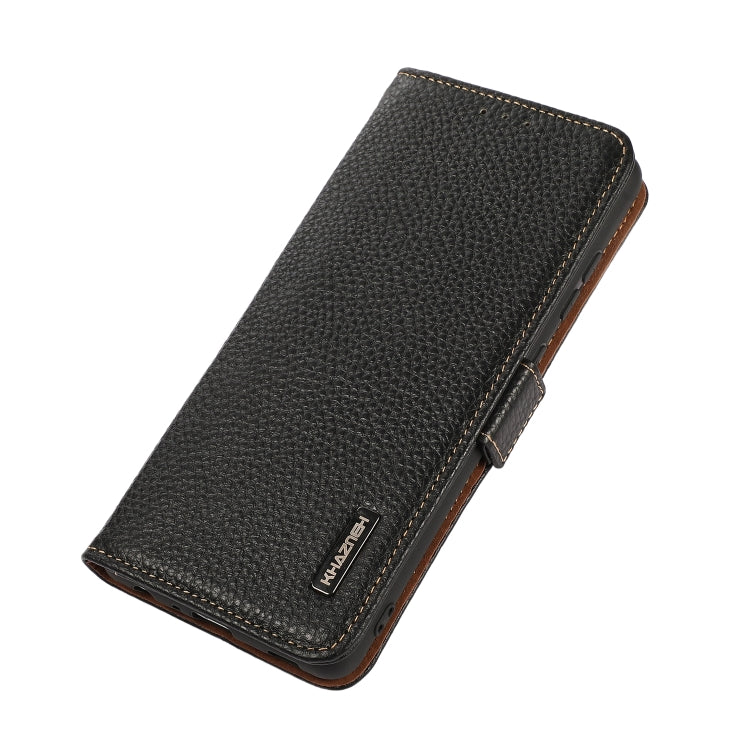 KHAZNEH Side-Magnetic Litchi Genuine Leather RFID Phone Case, For Samsung Galaxy S25 Ultra 5G, For Samsung Galaxy S24 FE 5G