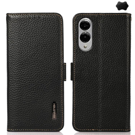 KHAZNEH Side-Magnetic Litchi Genuine Leather RFID Phone Case, For Samsung Galaxy S25 Edge 5G, For Samsung Galaxy S25 Ultra 5G, For Samsung Galaxy S24 FE 5G