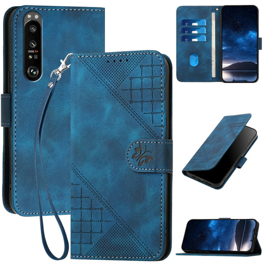 YX0080 Grid Butterfly Embossed Pattern Flip Leather Phone Case with Lanyard, For Sony Xperia 1 III