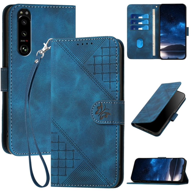 YX0080 Grid Butterfly Embossed Pattern Flip Leather Phone Case with Lanyard, For Sony Xperia Ace III, For Sony Xperia 1 IV, For Sony Xperia 10 IV, For Sony Xperia 5 III, For Sony Xperia 10 III