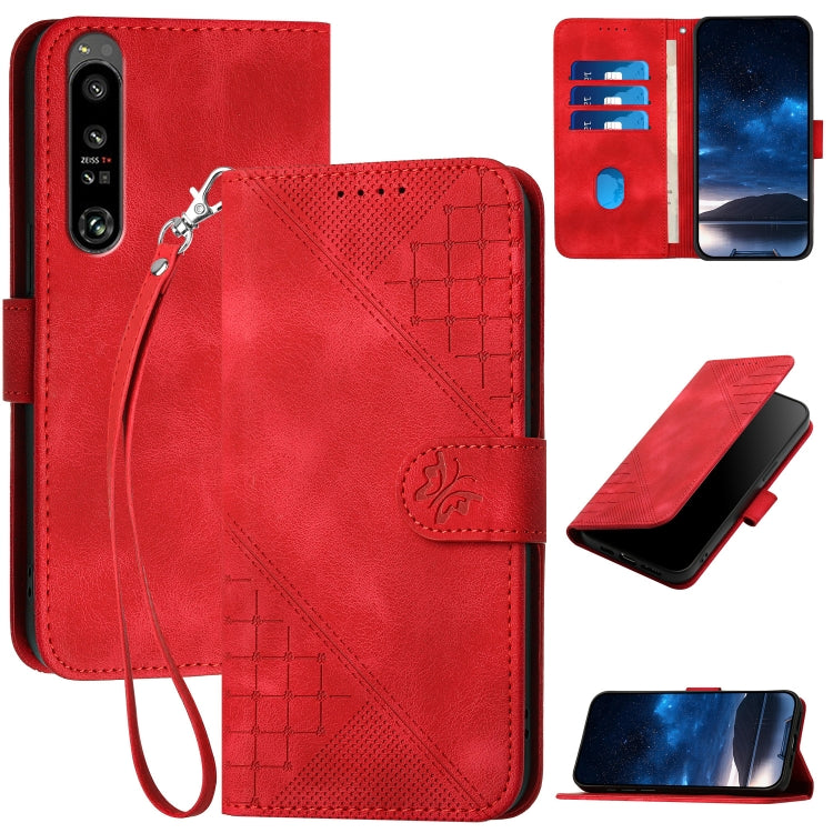 YX0080 Grid Butterfly Embossed Pattern Flip Leather Phone Case with Lanyard, For Sony Xperia Ace III, For Sony Xperia 1 IV, For Sony Xperia 10 IV, For Sony Xperia 5 III, For Sony Xperia 10 III