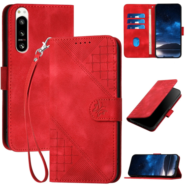 YX0080 Grid Butterfly Embossed Pattern Flip Leather Phone Case with Lanyard, For Sony Xperia 10 VI, For Sony Xperia 1 VI 2024, For Sony Xperia 1 V 2023, For Sony Xperia 10 V 2023, For Sony Xperia 5 IV