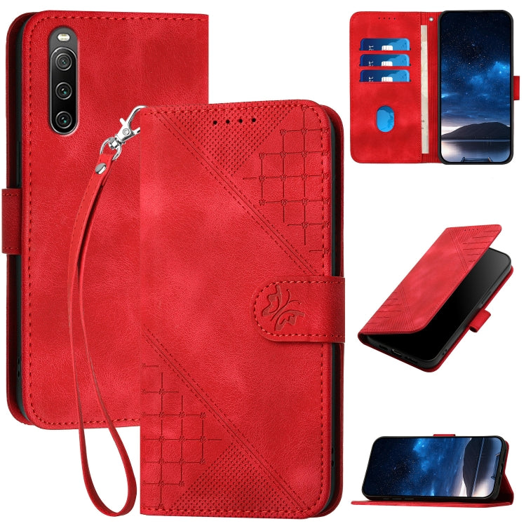 YX0080 Grid Butterfly Embossed Pattern Flip Leather Phone Case with Lanyard, For Sony Xperia Ace III, For Sony Xperia 1 IV, For Sony Xperia 10 IV, For Sony Xperia 5 III, For Sony Xperia 10 III