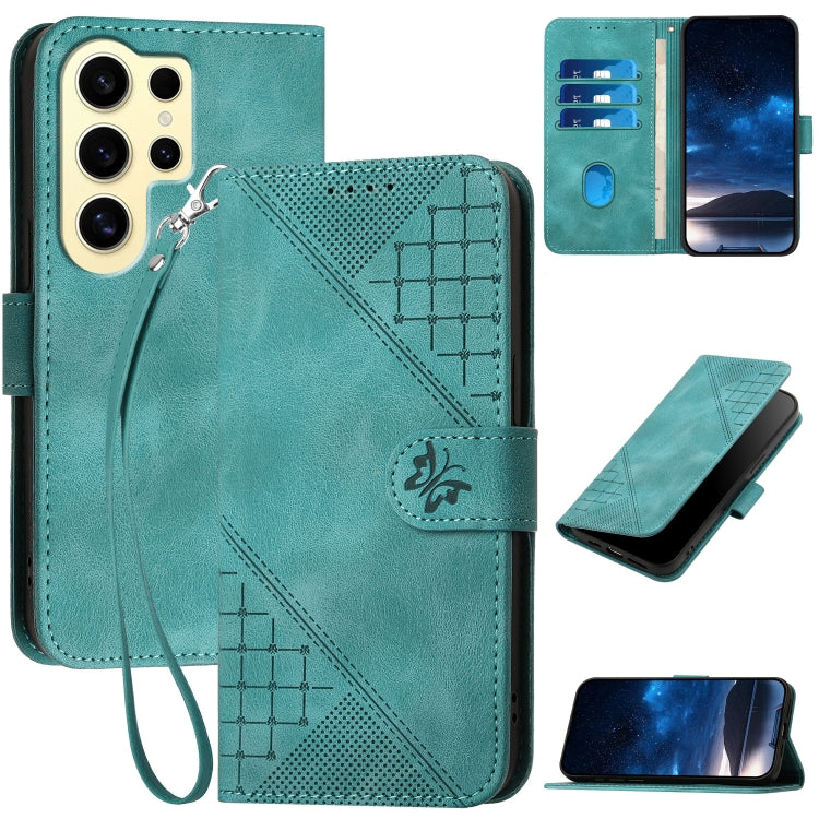 YX0080 Grid Butterfly Embossed Pattern Flip Leather Phone Case with Lanyard, For Samsung Galaxy S24 FE 5G, For Samsung Galaxy M55, For Samsung Galaxy M15, For Samsung Galaxy XCover 7, For Samsung Galaxy S24 Ultra 5G