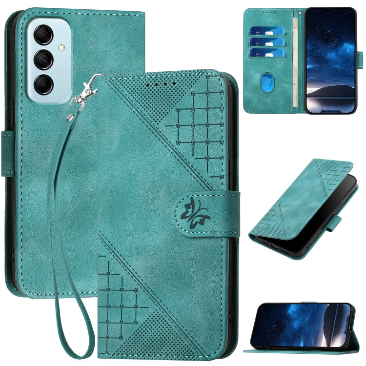 YX0080 Grid Butterfly Embossed Pattern Flip Leather Phone Case with Lanyard, For Samsung Galaxy M14, For Samsung Galaxy S23 Ultra 5G, For Samsung Galaxy S23+ 5G, For Samsung Galaxy S23 5G, For Samsung Galaxy M53 5G