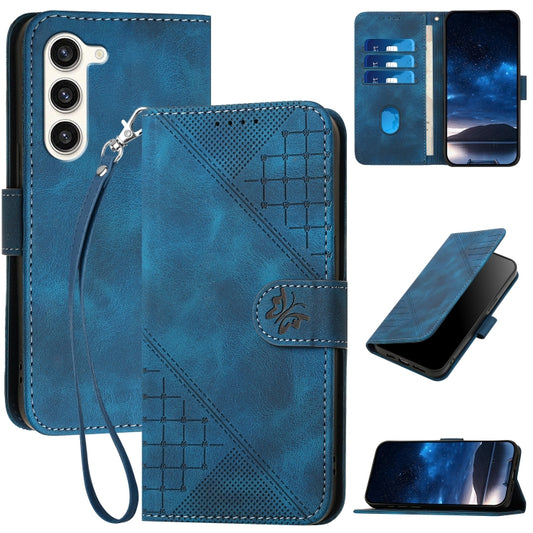 YX0080 Grid Butterfly Embossed Pattern Flip Leather Phone Case with Lanyard, For Samsung Galaxy S23+ 5G, For Samsung Galaxy S23 5G, For Samsung Galaxy M53 5G, For Samsung Galaxy M33 5G Global