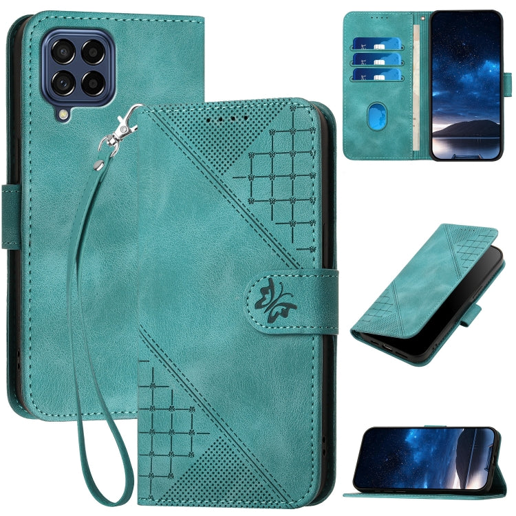 YX0080 Grid Butterfly Embossed Pattern Flip Leather Phone Case with Lanyard, For Samsung Galaxy M14, For Samsung Galaxy S23 Ultra 5G, For Samsung Galaxy S23+ 5G, For Samsung Galaxy S23 5G, For Samsung Galaxy M53 5G