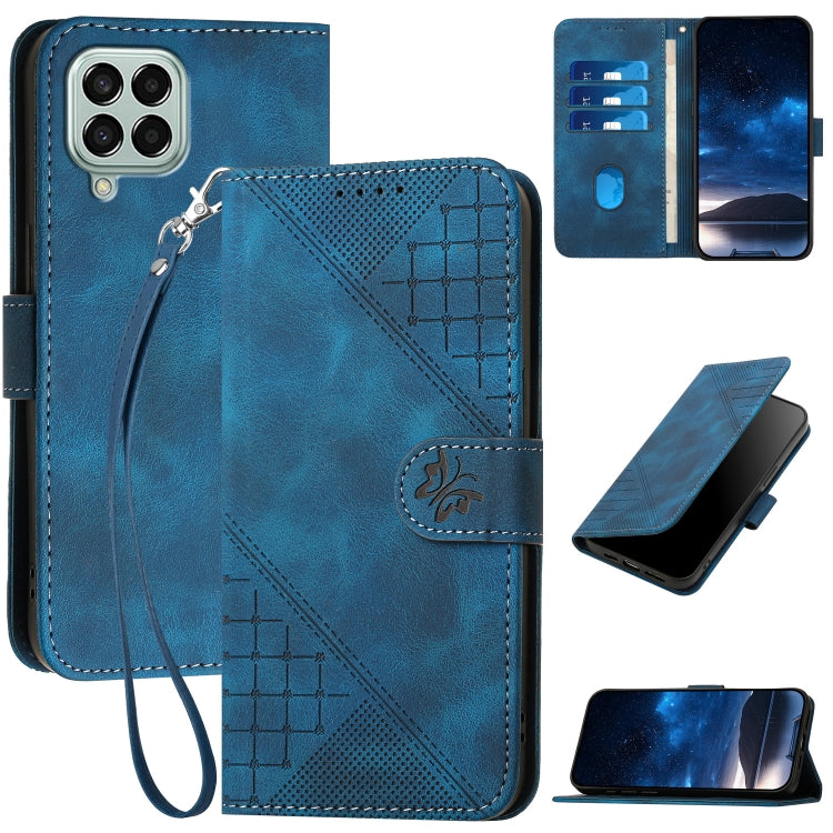 YX0080 Grid Butterfly Embossed Pattern Flip Leather Phone Case with Lanyard, For Samsung Galaxy M33 5G Global, For Samsung Galaxy S22 Ultra 5G, For Samsung Galaxy S22+ 5G, For Samsung Galaxy S22 5G, For Samsung Galaxy XCover 5