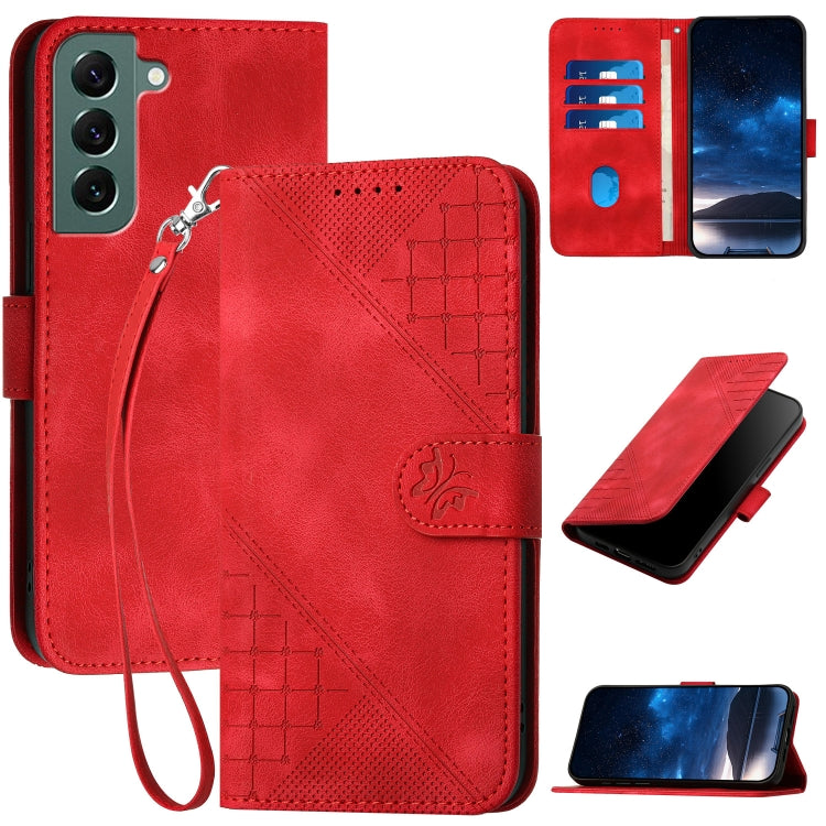 YX0080 Grid Butterfly Embossed Pattern Flip Leather Phone Case with Lanyard, For Samsung Galaxy S22 Ultra 5G, For Samsung Galaxy S22+ 5G, For Samsung Galaxy S22 5G, For Samsung Galaxy XCover 5