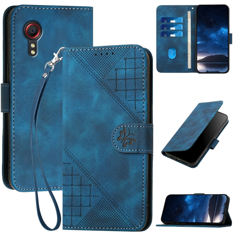 YX0080 Grid Butterfly Embossed Pattern Flip Leather Phone Case with Lanyard, For Samsung Galaxy S22 Ultra 5G, For Samsung Galaxy S22+ 5G, For Samsung Galaxy S22 5G, For Samsung Galaxy XCover 5