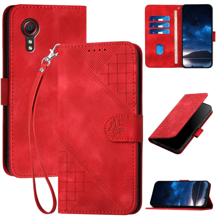 YX0080 Grid Butterfly Embossed Pattern Flip Leather Phone Case with Lanyard, For Samsung Galaxy S22 Ultra 5G, For Samsung Galaxy S22+ 5G, For Samsung Galaxy S22 5G, For Samsung Galaxy XCover 5