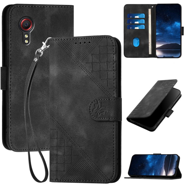 YX0080 Grid Butterfly Embossed Pattern Flip Leather Phone Case with Lanyard, For Samsung Galaxy S22 Ultra 5G, For Samsung Galaxy S22+ 5G, For Samsung Galaxy S22 5G, For Samsung Galaxy XCover 5