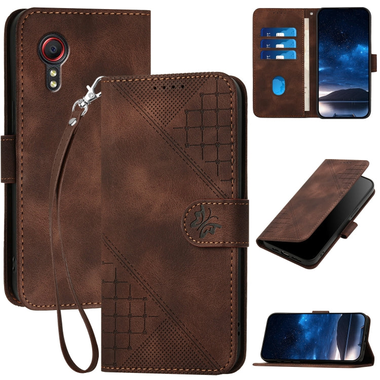 YX0080 Grid Butterfly Embossed Pattern Flip Leather Phone Case with Lanyard, For Samsung Galaxy S22 Ultra 5G, For Samsung Galaxy S22+ 5G, For Samsung Galaxy S22 5G, For Samsung Galaxy XCover 5