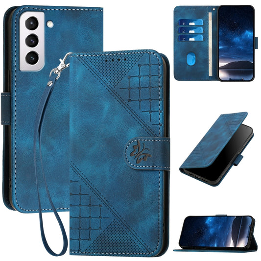 YX0080 Grid Butterfly Embossed Pattern Flip Leather Phone Case with Lanyard, For Samsung Galaxy S21 FE 5G, For Samsung Galaxy S21 5G, For Samsung Galaxy S21+ 5G, For Samsung Galaxy S21 Ultra 5G