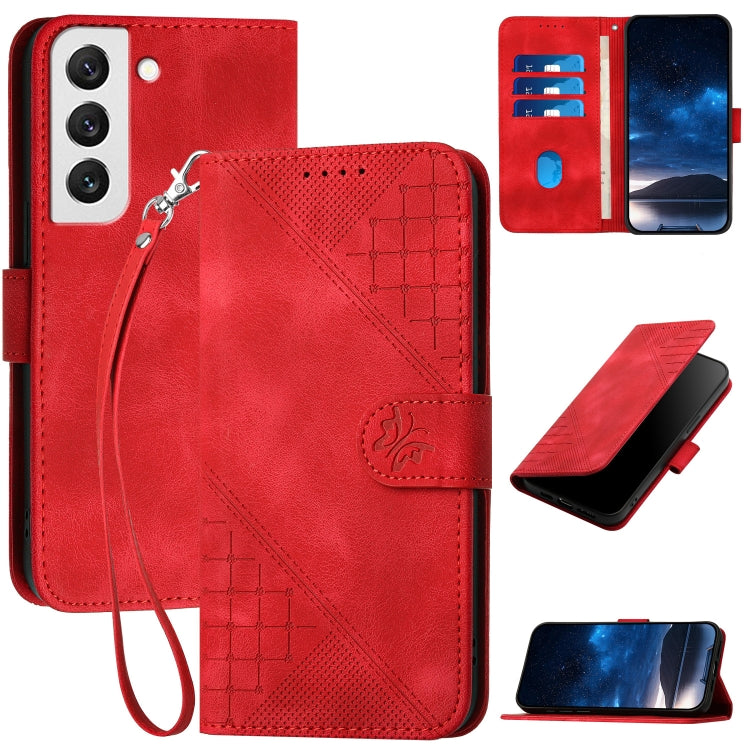 YX0080 Grid Butterfly Embossed Pattern Flip Leather Phone Case with Lanyard, For Samsung Galaxy S22 Ultra 5G, For Samsung Galaxy S22+ 5G, For Samsung Galaxy S22 5G, For Samsung Galaxy XCover 5