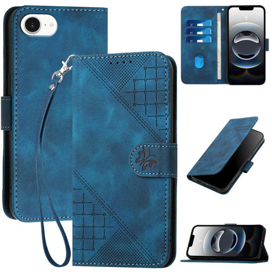 YX0080 Grid Butterfly Embossed Pattern Flip Leather Phone Case with Lanyard, iPhone 16e, For iPhone 16 Pro Max, For iPhone 16 Pro, For iPhone 16 Plus