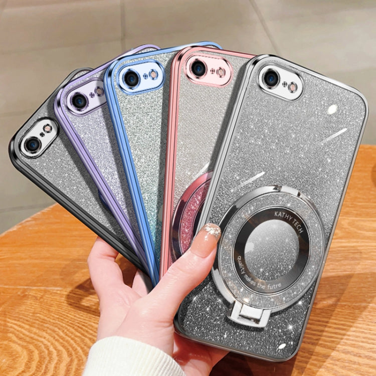 Plated Gradient Glitter Round Holder TPU Phone Case, For iPhone 7 / 8 / SE 2022, For iPhone 13 Pro Max, For iPhone 13 Pro, For iPhone 13, For iPhone 13 mini, For iPhone 12