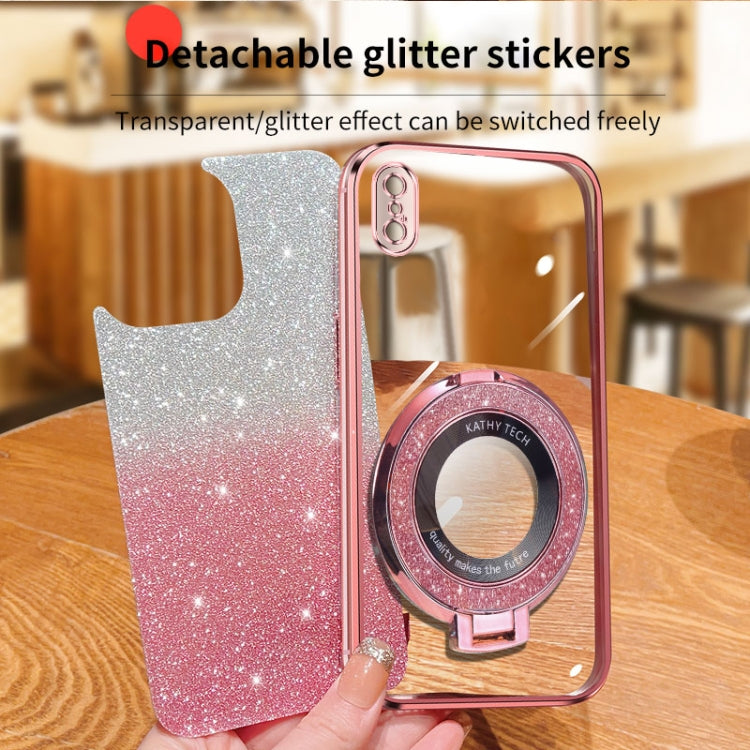 Plated Gradient Glitter Round Holder TPU Phone Case, For iPhone X / XS, For iPhone XR, For iPhone XS Max, For iPhone 7 Plus / 8 Plus