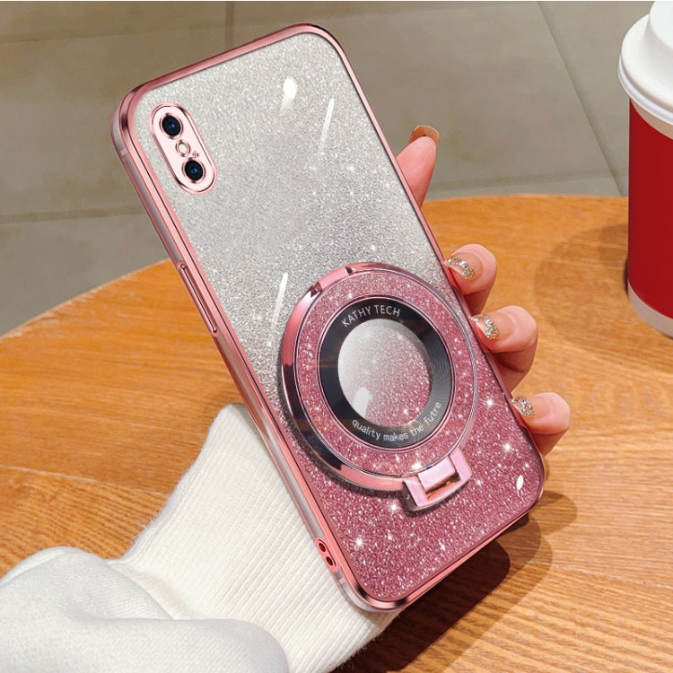 Plated Gradient Glitter Round Holder TPU Phone Case, For iPhone X / XS, For iPhone XR, For iPhone XS Max, For iPhone 7 Plus / 8 Plus