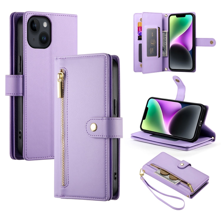 Nine Card-slot Zipper Wallet Bag Leather Phone Case, For iPhone 15, For iPhone 14 Plus, For iPhone 14, For iPhone 14 Pro