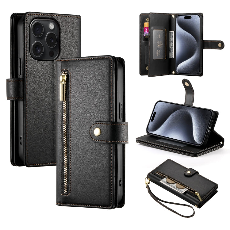 Nine Card-slot Zipper Wallet Bag Leather Phone Case, For iPhone 16, For iPhone 15 Pro Max, For iPhone 15 Pro, For iPhone 15 Plus