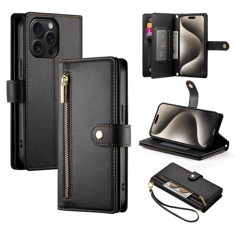 Nine Card-slot Zipper Wallet Bag Leather Phone Case, For iPhone 16, For iPhone 15 Pro Max, For iPhone 15 Pro, For iPhone 15 Plus