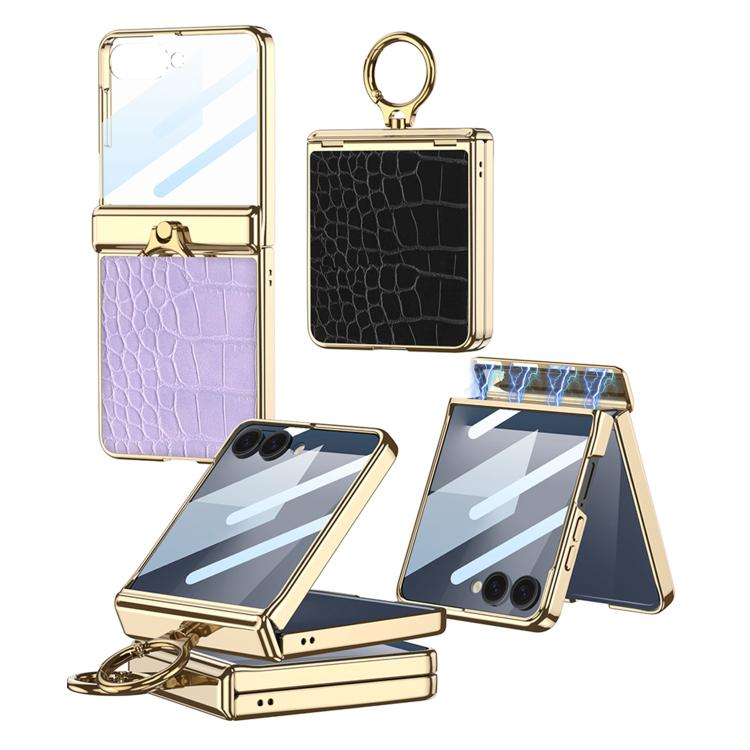 GKK Integrated Electroplated Crocodile Texture Leather Phone Case with Ring