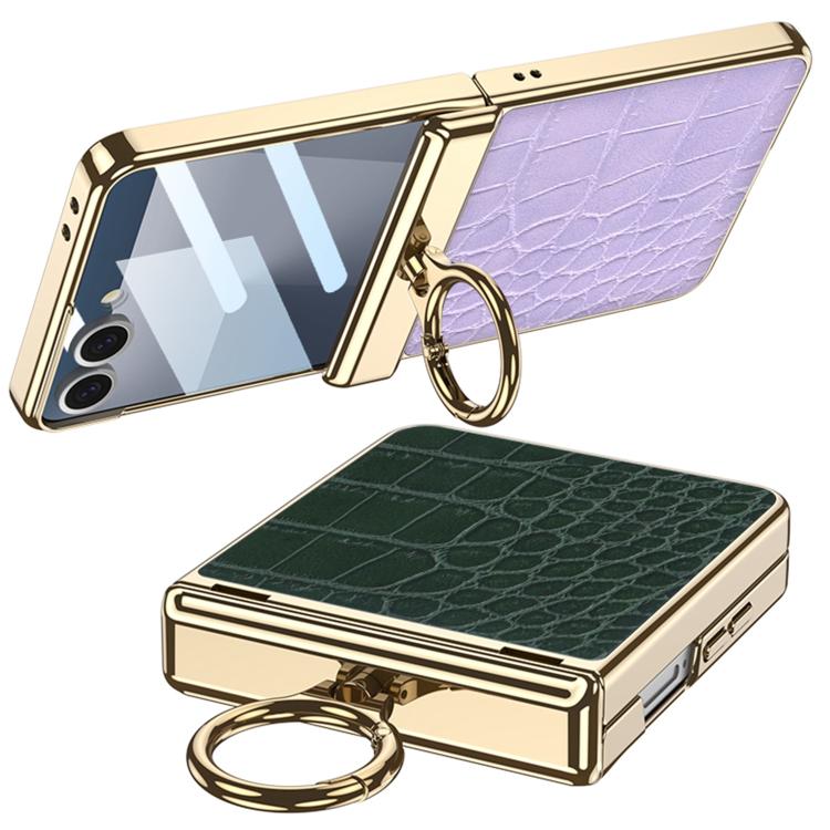 GKK Integrated Electroplated Crocodile Texture Leather Phone Case with Ring