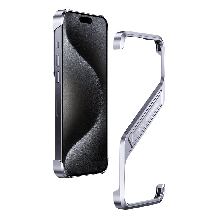 S-shaped Stand Frameless Metal Phone Case, For iPhone 16 Pro Max, For iPhone 16 Pro, For iPhone 16, For iPhone 15 Pro Max, For iPhone 15 Pro, For iPhone 15, For iPhone 14, For iPhone 14 Pro, For iPhone 14 Pro Max