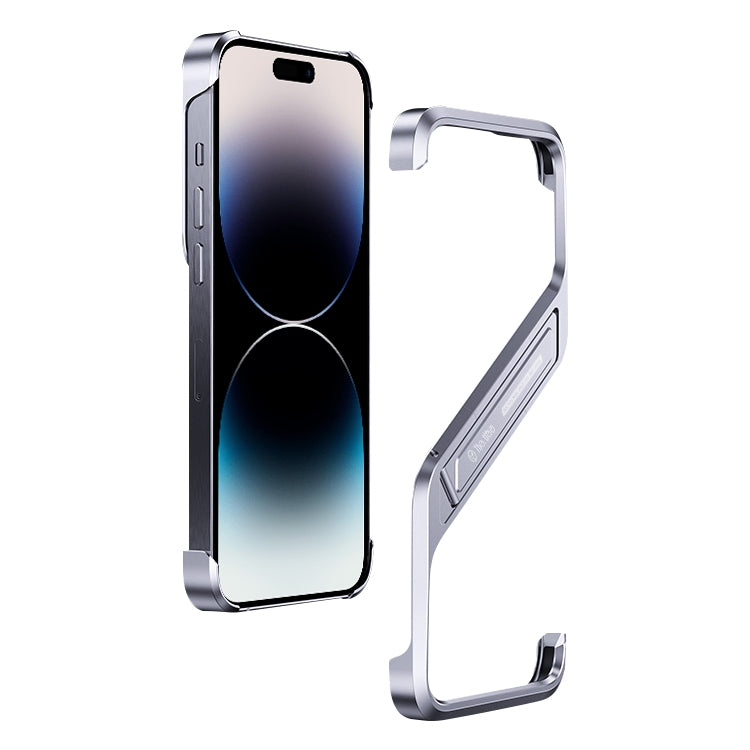 S-shaped Stand Frameless Metal Phone Case, For iPhone 16 Pro Max, For iPhone 16 Pro, For iPhone 16, For iPhone 15 Pro Max, For iPhone 15 Pro, For iPhone 15, For iPhone 14, For iPhone 14 Pro, For iPhone 14 Pro Max