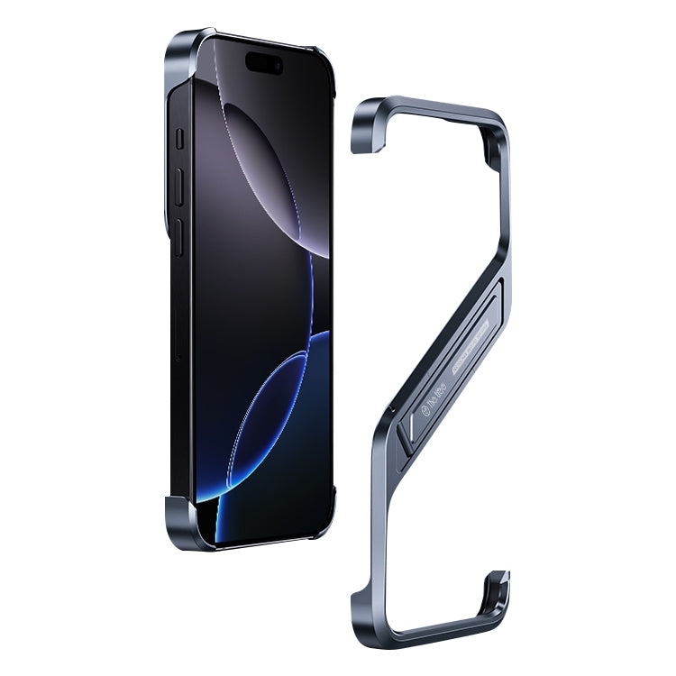 S-shaped Stand Frameless Metal Phone Case, For iPhone 16 Pro Max, For iPhone 16 Pro, For iPhone 16, For iPhone 15 Pro Max, For iPhone 15 Pro, For iPhone 15, For iPhone 14, For iPhone 14 Pro, For iPhone 14 Pro Max