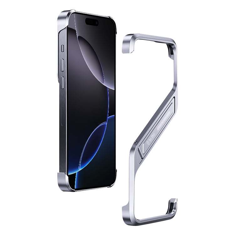 S-shaped Stand Frameless Metal Phone Case, For iPhone 16 Pro Max, For iPhone 16 Pro, For iPhone 16, For iPhone 15 Pro Max, For iPhone 15 Pro, For iPhone 15, For iPhone 14, For iPhone 14 Pro, For iPhone 14 Pro Max