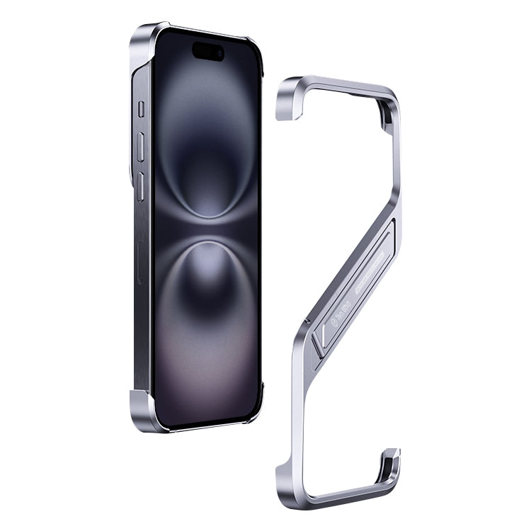 S-shaped Stand Frameless Metal Phone Case, For iPhone 16 Pro Max, For iPhone 16 Pro, For iPhone 16, For iPhone 15 Pro Max, For iPhone 15 Pro, For iPhone 15, For iPhone 14, For iPhone 14 Pro, For iPhone 14 Pro Max