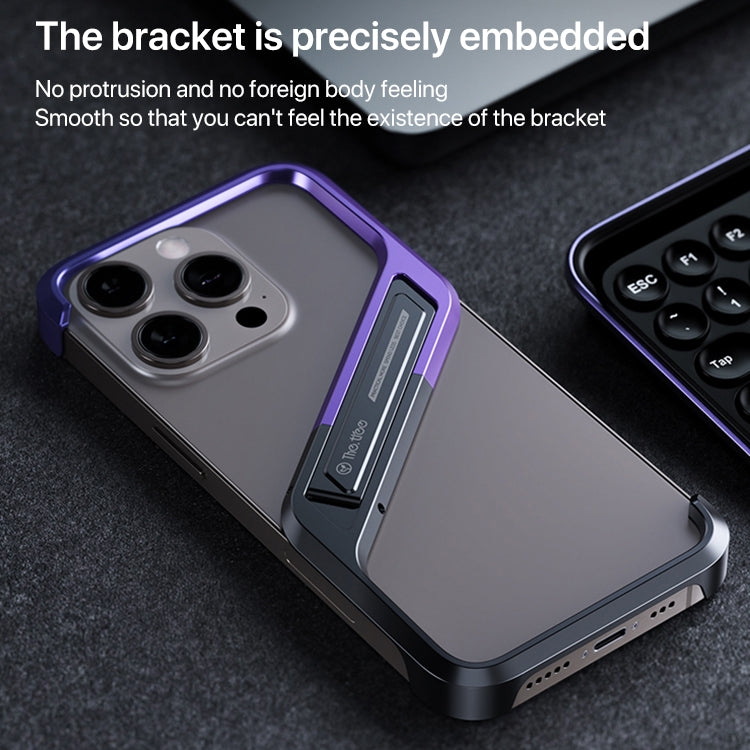 S-shaped Stand Frameless Metal Phone Case, For iPhone 16 Pro Max, For iPhone 16 Pro, For iPhone 16, For iPhone 15 Pro Max, For iPhone 15 Pro, For iPhone 15, For iPhone 14, For iPhone 14 Pro, For iPhone 14 Pro Max