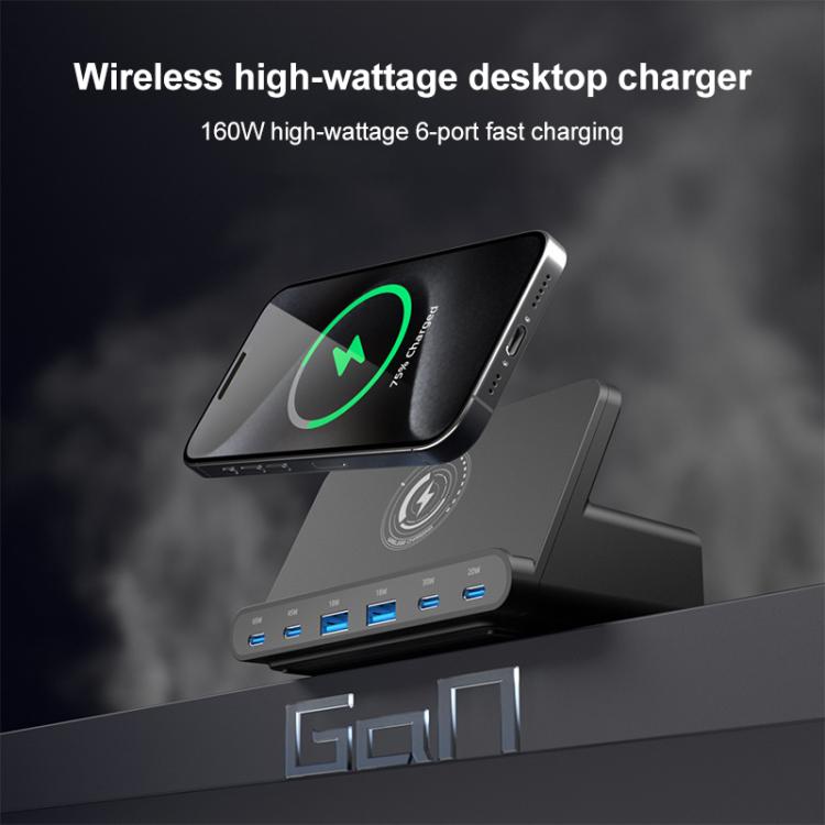 160W 4 x Type-C + 2 x USB Multi Ports Charger Support QI Wireless Charging, 160W