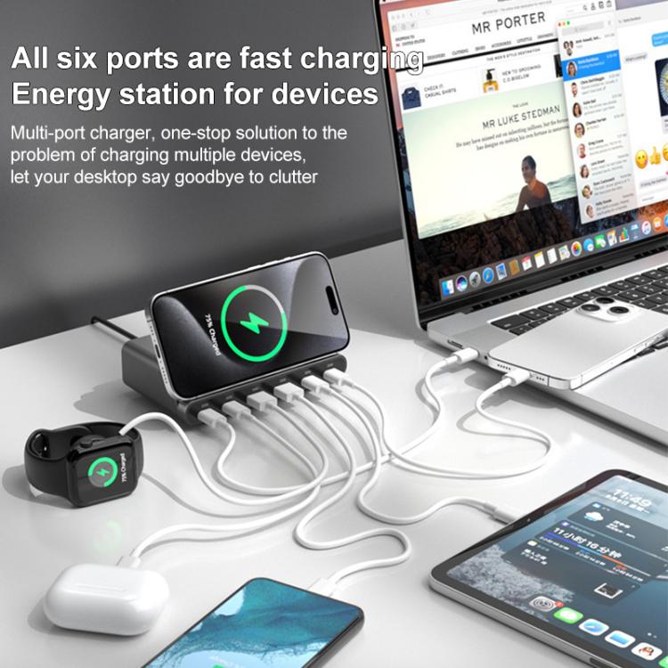 160W 4 x Type-C + 2 x USB Multi Ports Charger Support QI Wireless Charging, 160W