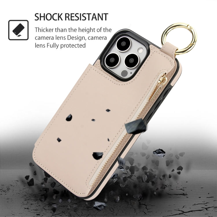 RFlD Anti-theft Double Buckle Ring Zipper Card Phone Case, For iPhone 15 Pro Max, For iPhone 15 Pro, For iPhone 15 Plus, For iPhone 15