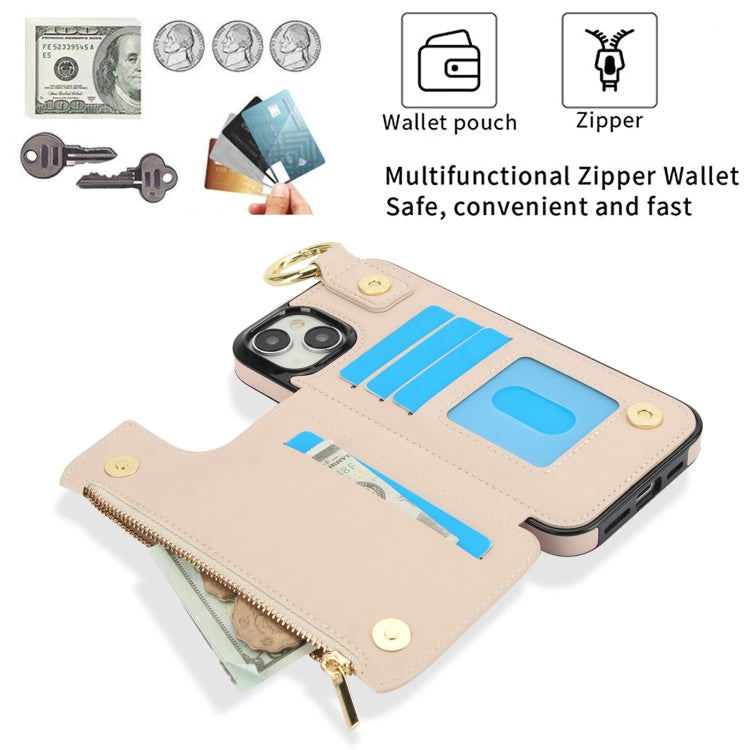 RFlD Anti-theft Double Buckle Ring Zipper Card Phone Case, For iPhone 15 Plus, For iPhone 15, For iPhone 14 Plus