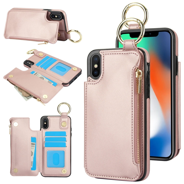 RFlD Anti-theft Double Buckle Ring Zipper Card Phone Case, For iPhone XR, For iPhone XS Max, For iPhone 8 Plus / 7 Plus