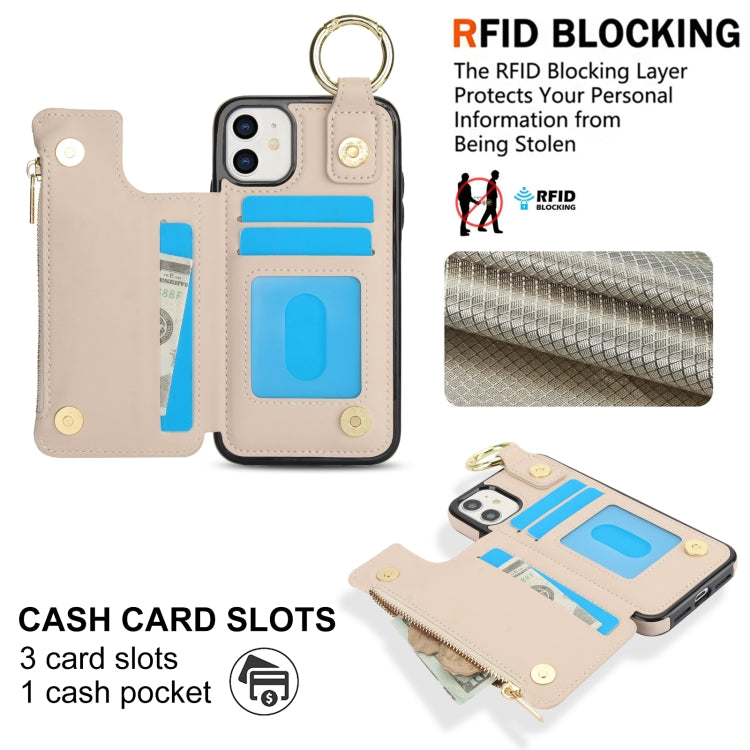 RFlD Anti-theft Double Buckle Ring Zipper Card Phone Case, For iPhone 12, For iPhone 12 Pro Max, For iPhone 12 Pro, For iPhone 12 mini