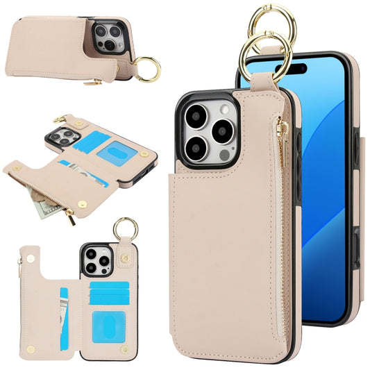 RFlD Anti-theft Double Buckle Ring Zipper Card Phone Case, For iPhone 16 Pro Max, For iPhone 16 Pro, For iPhone 16 Plus, For iPhone 16