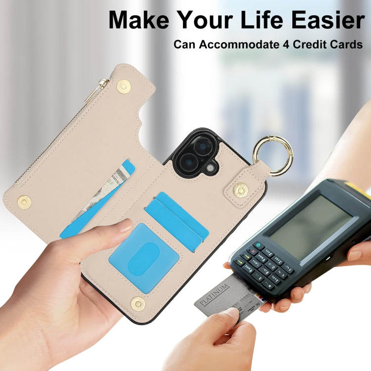 RFlD Anti-theft Double Buckle Ring Zipper Card Phone Case, For iPhone 16, For iPhone 15 Pro Max, For iPhone 15 Pro